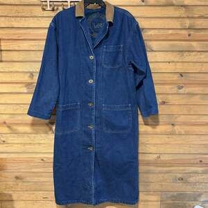 Vintage Lee Long Denim Duster Long Chore Coat Men’s Size Medium Corduroy Collar